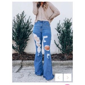 Distressed denim bell bottoms